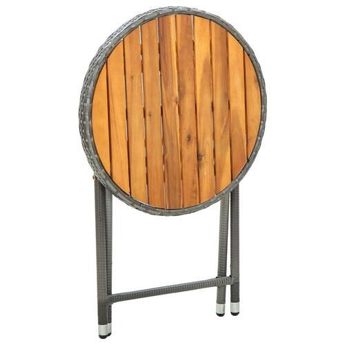 Tebord 60 cm massivt akacietræ og polyrattan grå