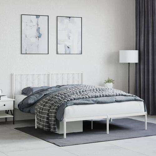 Sengeramme med sengegavl 150x200 cm metal hvid