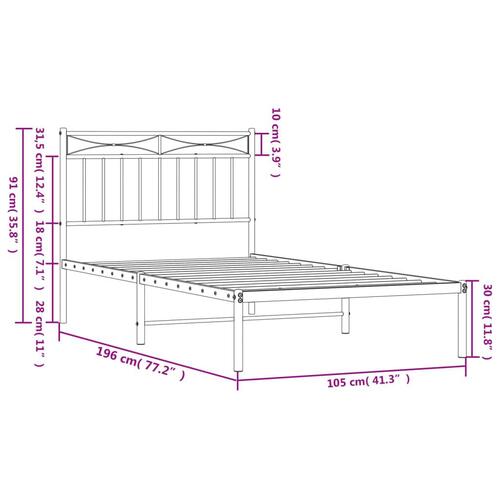 Sengeramme med sengegavl 100x190 cm metal hvid