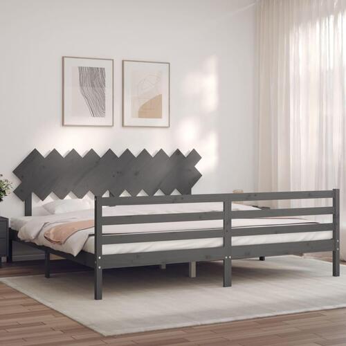 Sengeramme med sengegavl 200x200 cm massivt træ grå