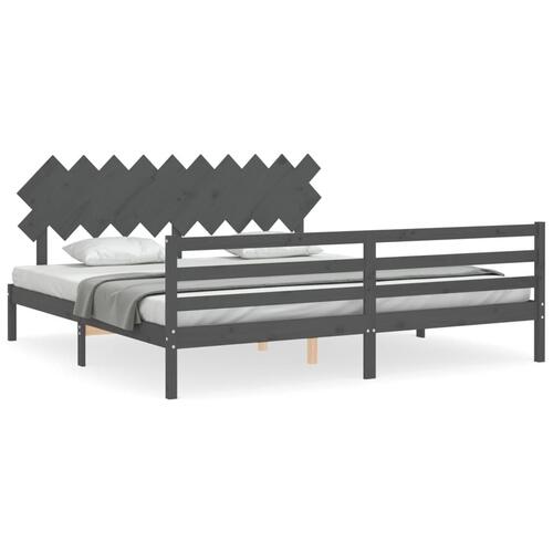 Sengeramme med sengegavl 200x200 cm massivt træ grå