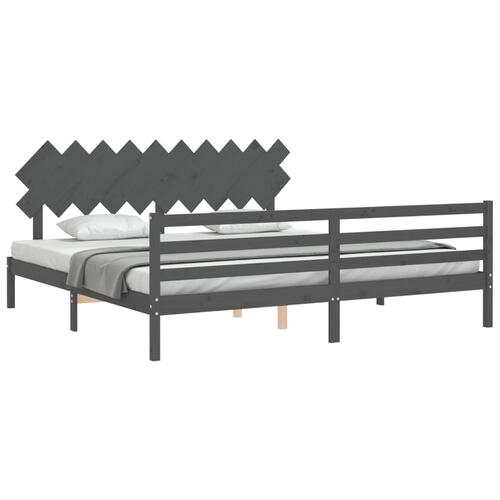 Sengeramme med sengegavl 200x200 cm massivt træ grå