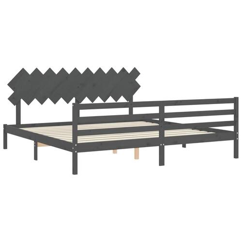 Sengeramme med sengegavl 200x200 cm massivt træ grå