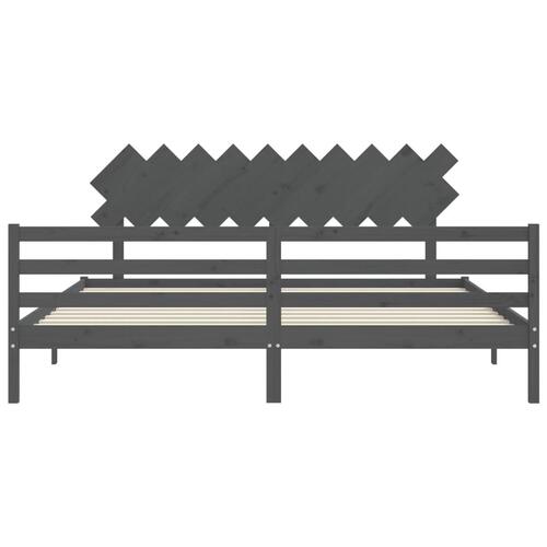 Sengeramme med sengegavl 200x200 cm massivt træ grå