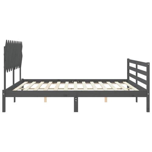 Sengeramme med sengegavl 200x200 cm massivt træ grå