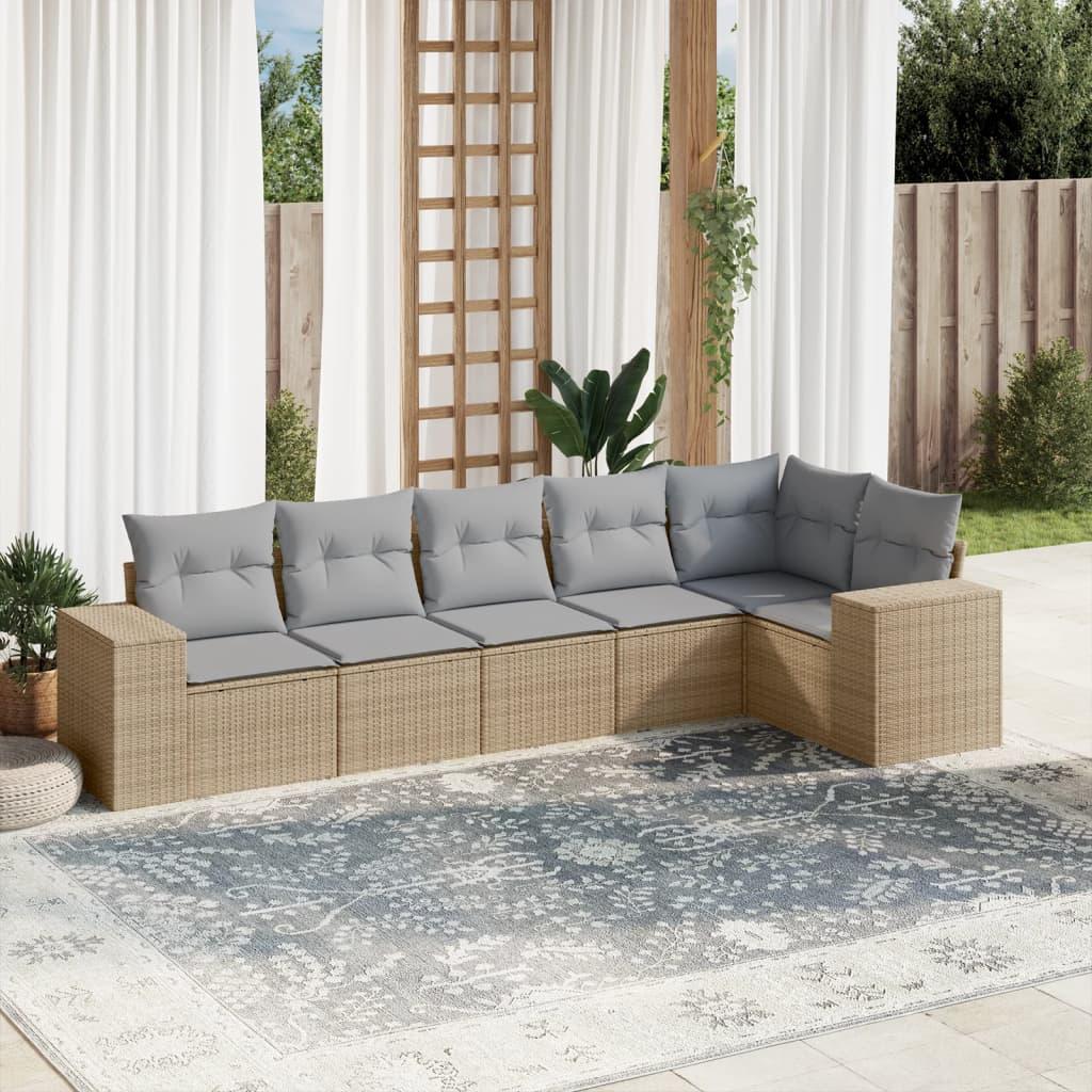 Sofasæt til haven - 6 dele med hynder i polyrattan, beige