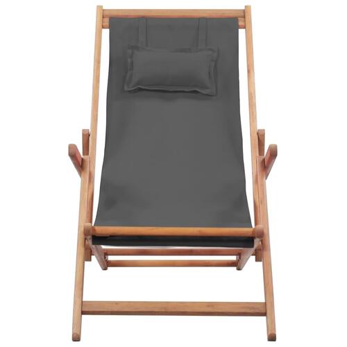 Foldbar strandstol stof og træstel grå