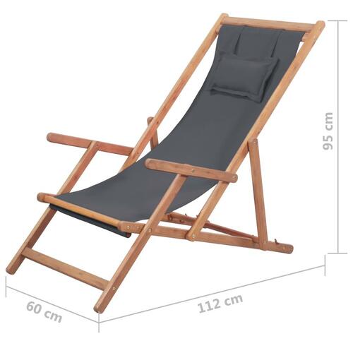Foldbar strandstol stof og træstel grå