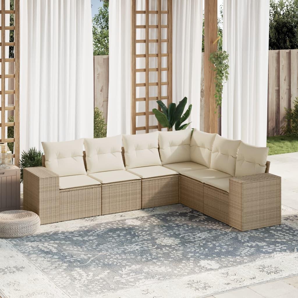 Sofasæt til haven 6 dele med hynder polyrattan beige