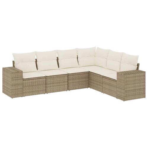 Sofasæt til haven 6 dele med hynder polyrattan beige