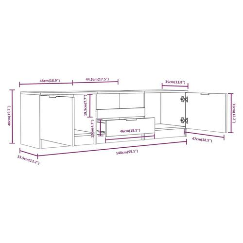 Tv-bord 140x35x40 cm konstrueret træ sonoma-eg