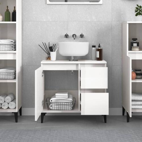Badeværelsesskab 65x33x60 cm konstrueret træ hvid højglans