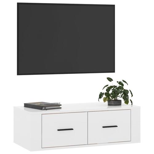Væghængt tv-skab 80x36x25 cm konstrueret træ hvid højglans