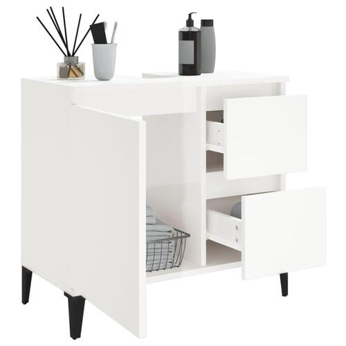 Badeværelsesskab 65x33x60 cm konstrueret træ hvid højglans