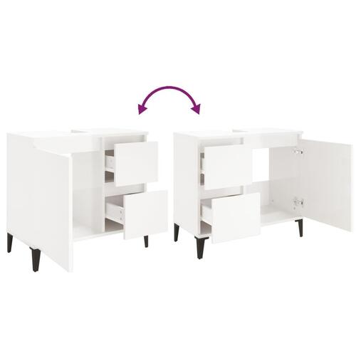 Badeværelsesskab 65x33x60 cm konstrueret træ hvid højglans