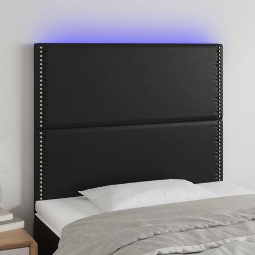 Sengegavl med LED-lys 80x5x118/128 cm kunstlæder sort