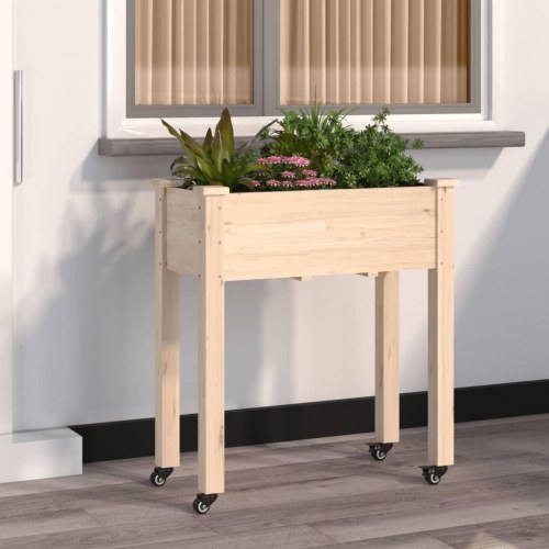 Plantekasse med foring og hjul 71×37×80 cm - massivt fyrretræ
