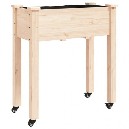 Plantekasse med foring og hjul 71×37×80 cm - massivt fyrretræ