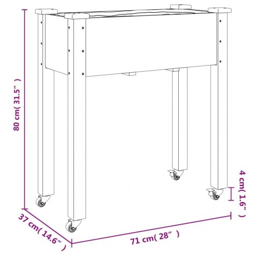 Plantekasse med foring og hjul 71×37×80 cm - massivt fyrretræ