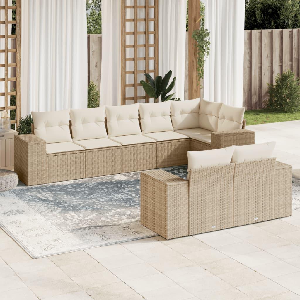 Sofasæt til haven 8 dele med hynder polyrattan beige