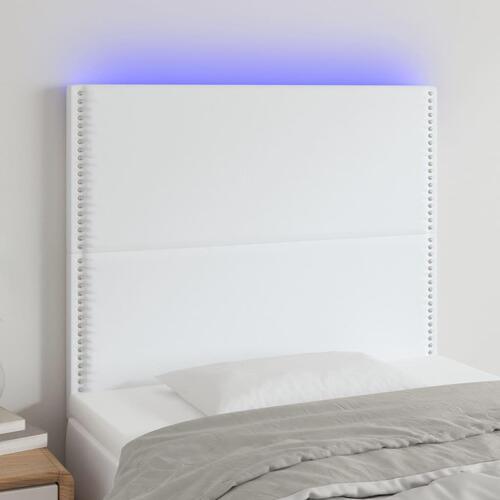Sengegavl med LED-lys 80x5x118/128 cm kunstlæder hvid