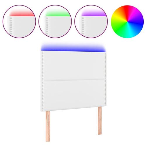 Sengegavl med LED-lys 80x5x118/128 cm kunstlæder hvid