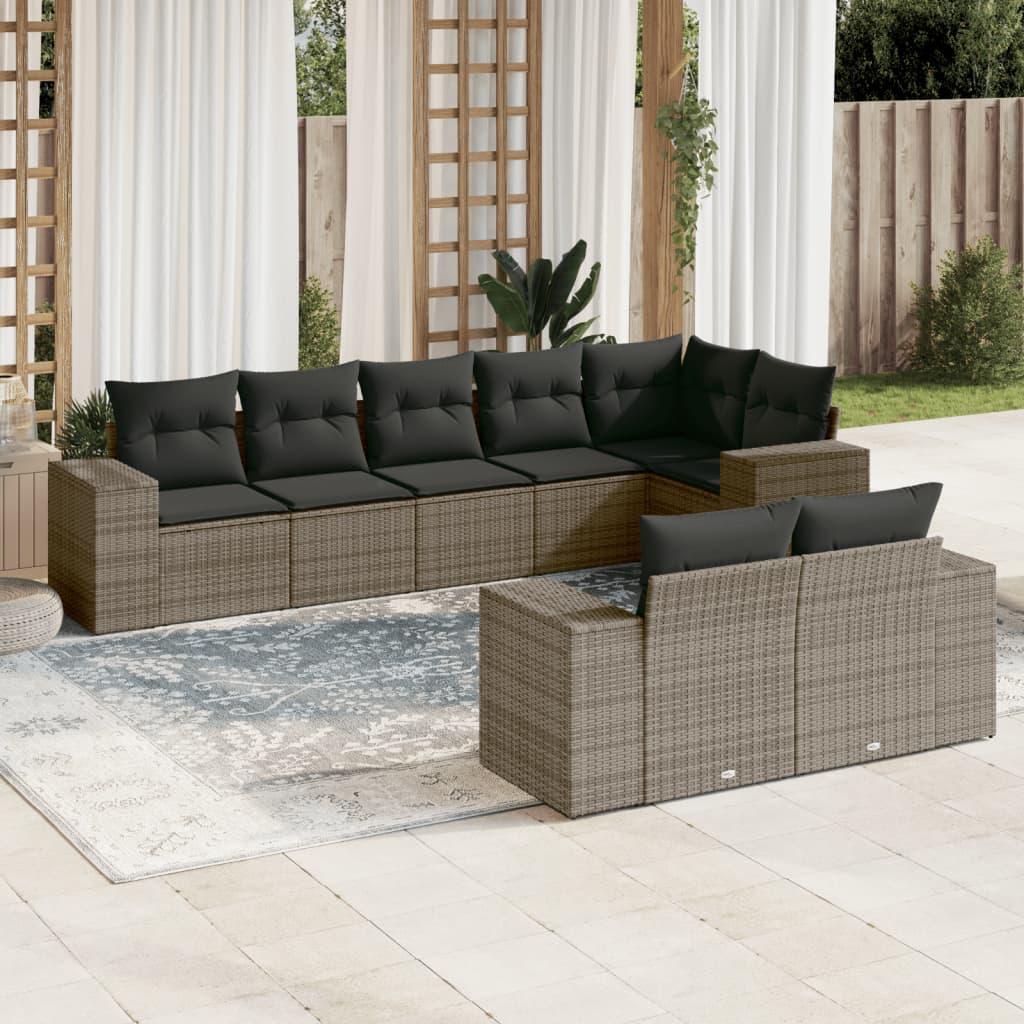 Sofasæt til haven 8 dele med hynder polyrattan grå