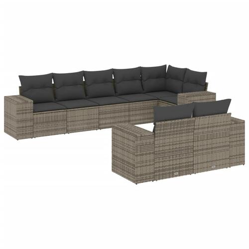 Sofasæt til haven 8 dele med hynder polyrattan grå