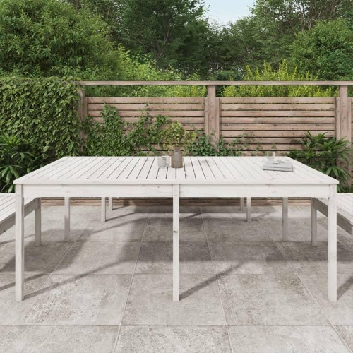 Havebord i massivt fyrretræ - 203,5 × 100 × 76 cm, hvid
