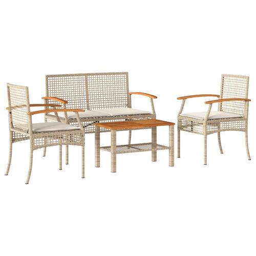Loungesæt til haven 4 dele med hynder polyrattan beige