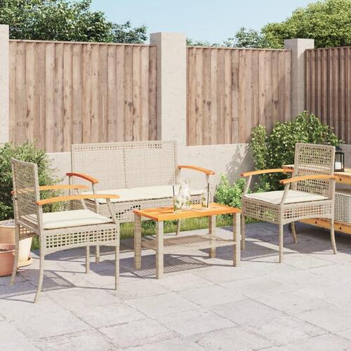 Loungesæt til haven 4 dele med hynder polyrattan beige