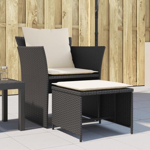 Havestol med fodskammel polyrattan sort