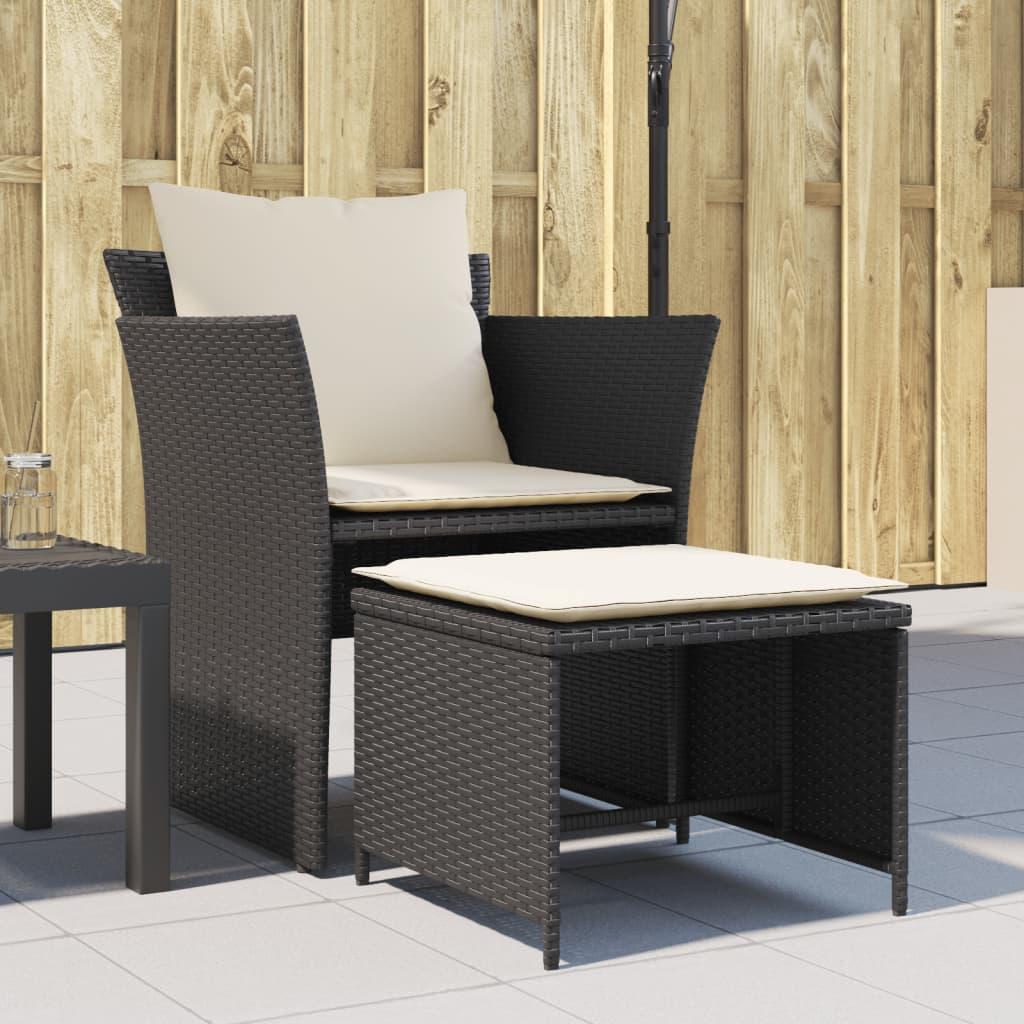 Havestol med fodskammel polyrattan sort