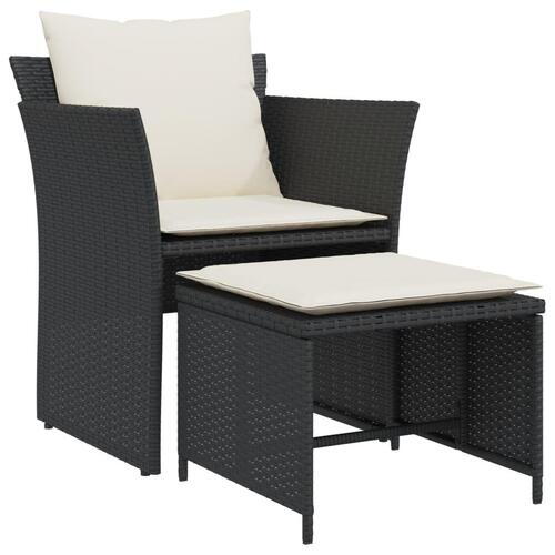 Havestol med fodskammel polyrattan sort