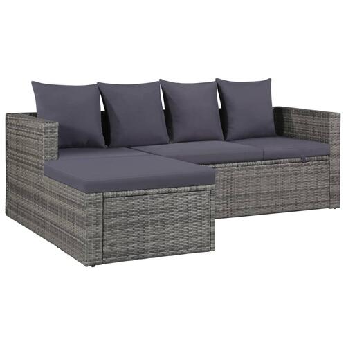 Haveloungesæt 4 dele med hynder polyrattan grå