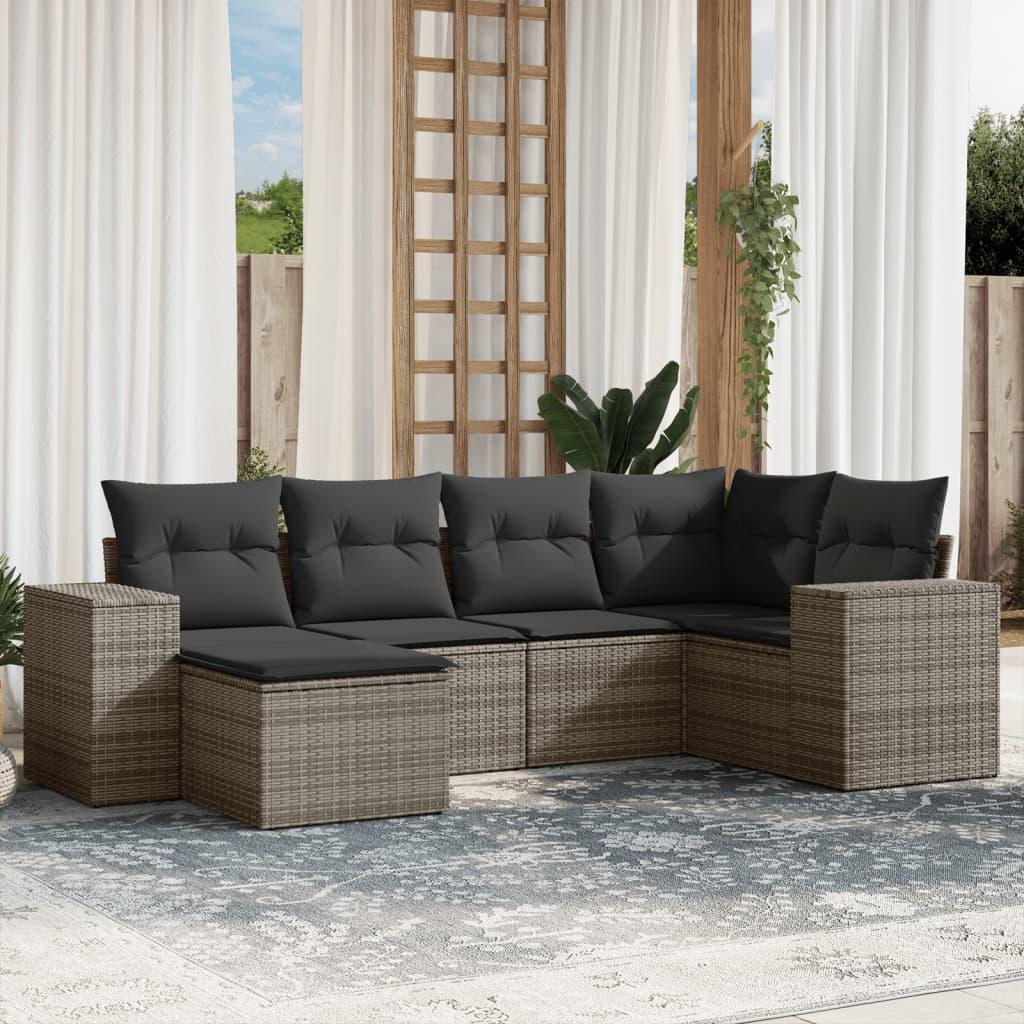 Sofasæt til haven 6 dele med hynder polyrattan grå