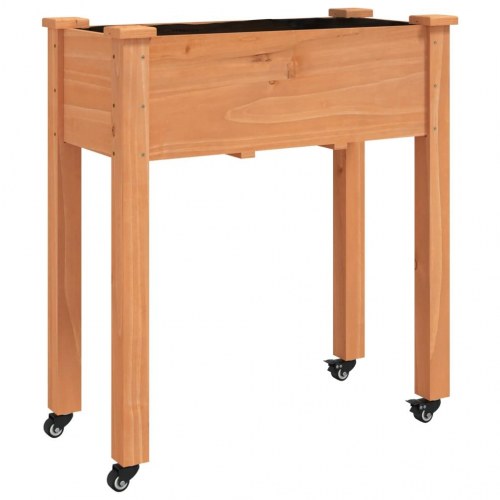 Plantekasse med hjul og foring 71×37×80 cm - massivt fyrretræ, brun