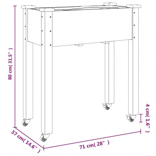 Plantekasse med hjul og foring 71×37×80 cm - massivt fyrretræ, brun