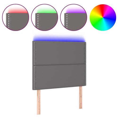 Sengegavl med LED-lys 80x5x118/128 cm kunstlæder grå