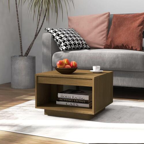 Sofabord 50x50x33,5 cm massivt fyrretræ gyldenbrun