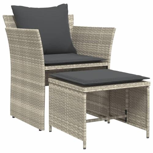 Havestol med fodskammel polyrattan grå