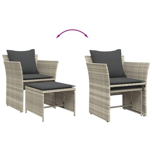Havestol med fodskammel polyrattan grå