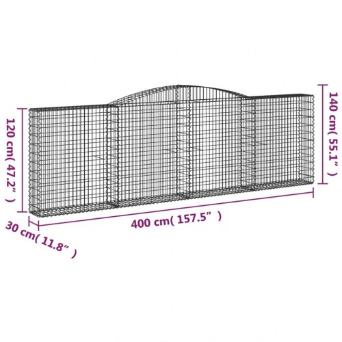 Buede gabionkurve - 2 stk. 400×30×120/140 cm i galvaniseret jern