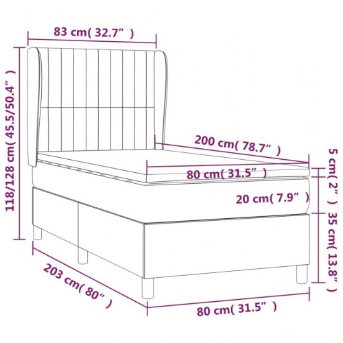 Kontinentalseng med madras 80x200 cm - stof, mørkegrå