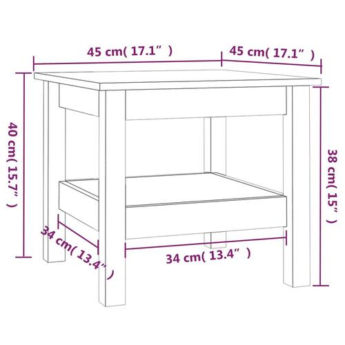 Sofabord 45x45x40 cm massivt fyrretræ grå