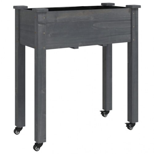 Plantekasse med foring og hjul 71×37×80 cm - massivt fyrretræ, grå