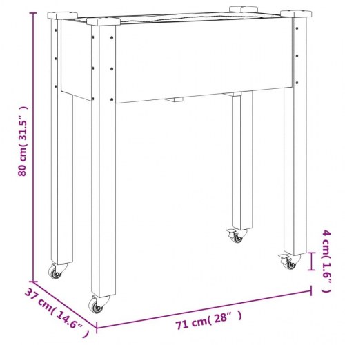 Plantekasse med foring og hjul 71×37×80 cm - massivt fyrretræ, grå