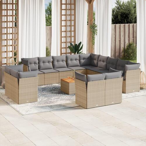 Sofasæt til haven 14 dele med hynder polyrattan beige