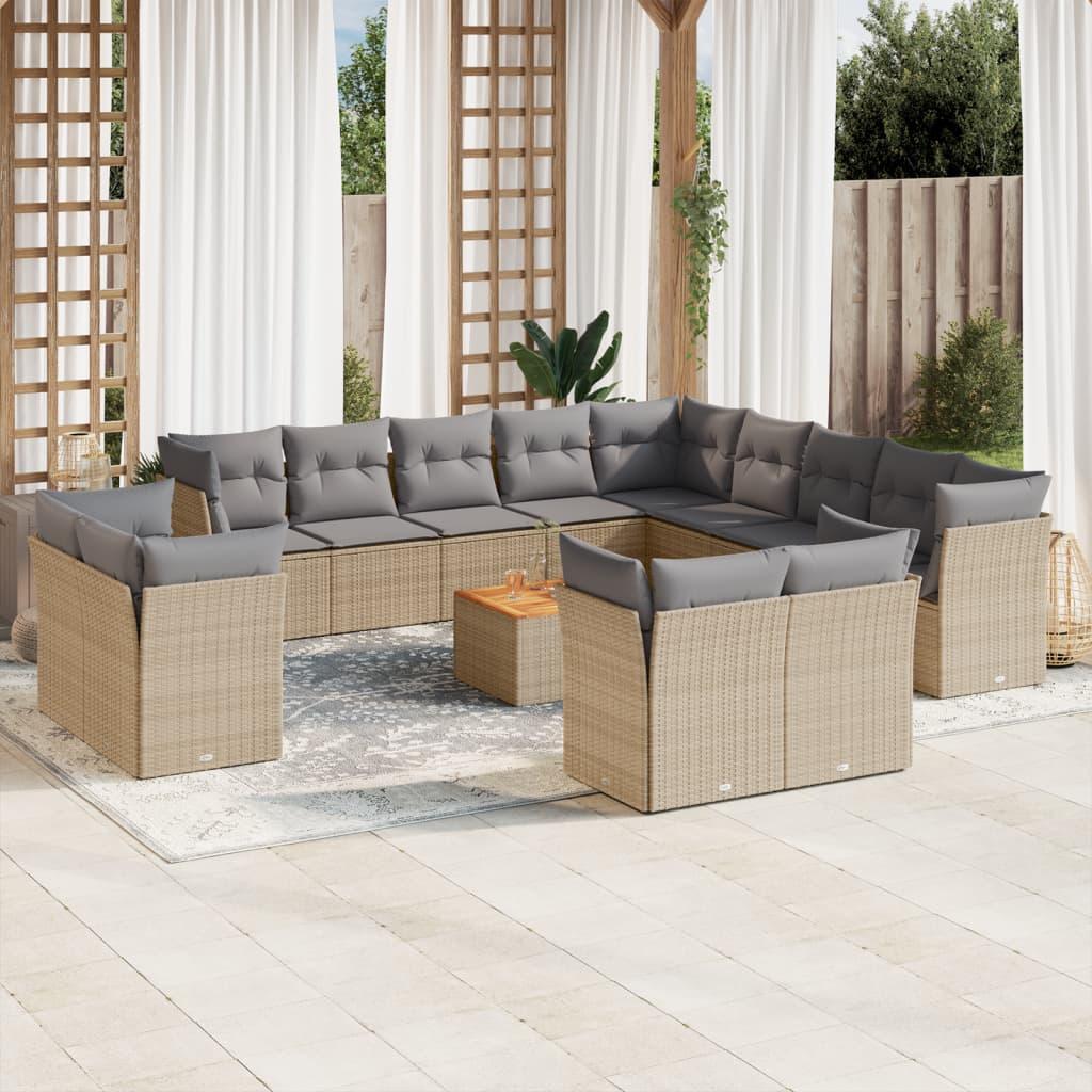 Sofasæt til haven 14 dele med hynder polyrattan beige