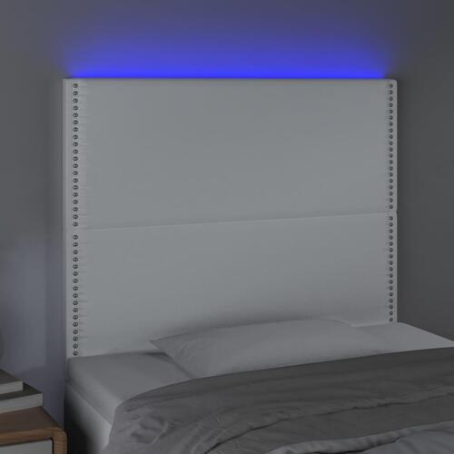 Sengegavl med LED-lys 90x5x118/128 cm kunstlæder hvid